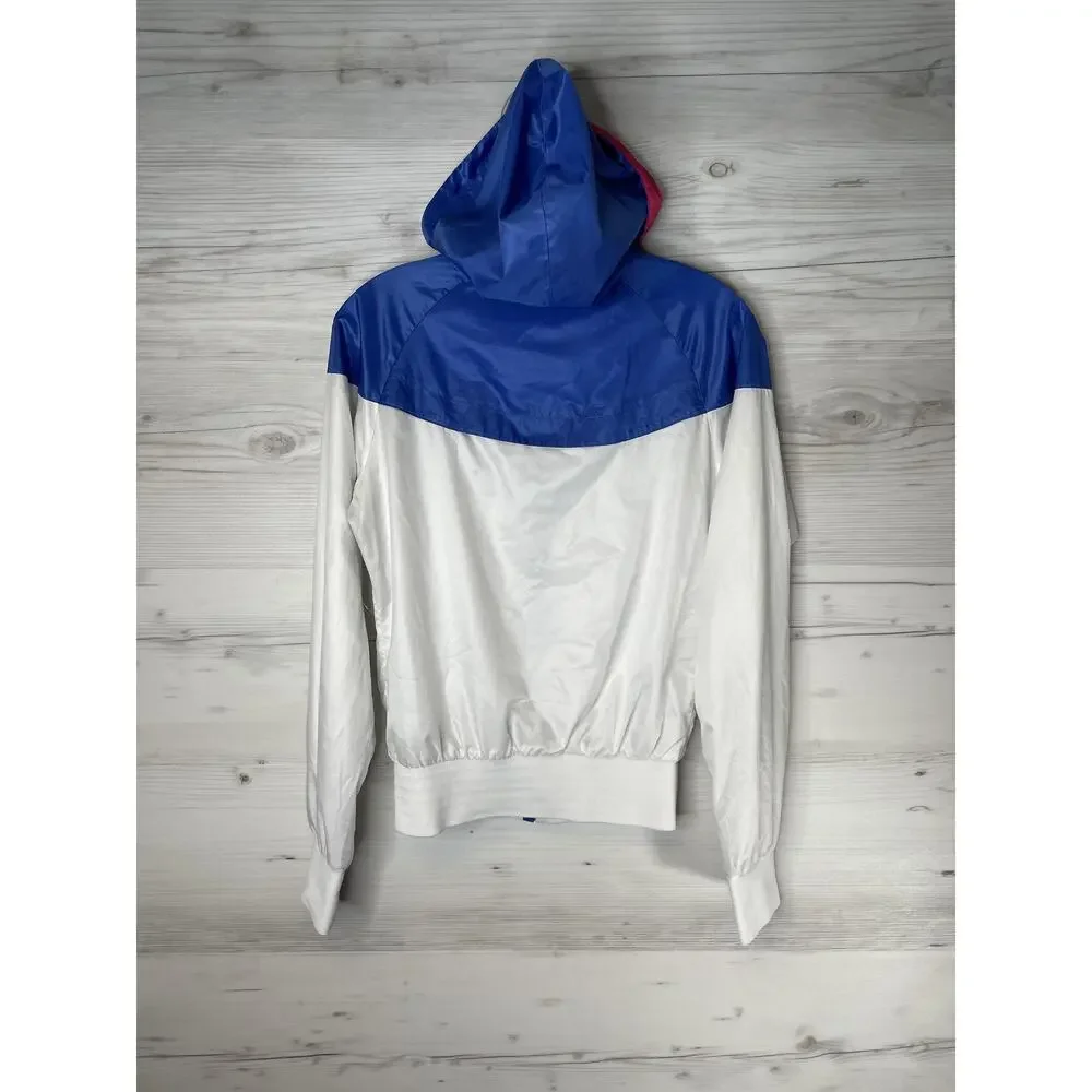 Nike Jacket Mens Small White Blue Windrunner Hooded Full‎ Zip Retro Running
